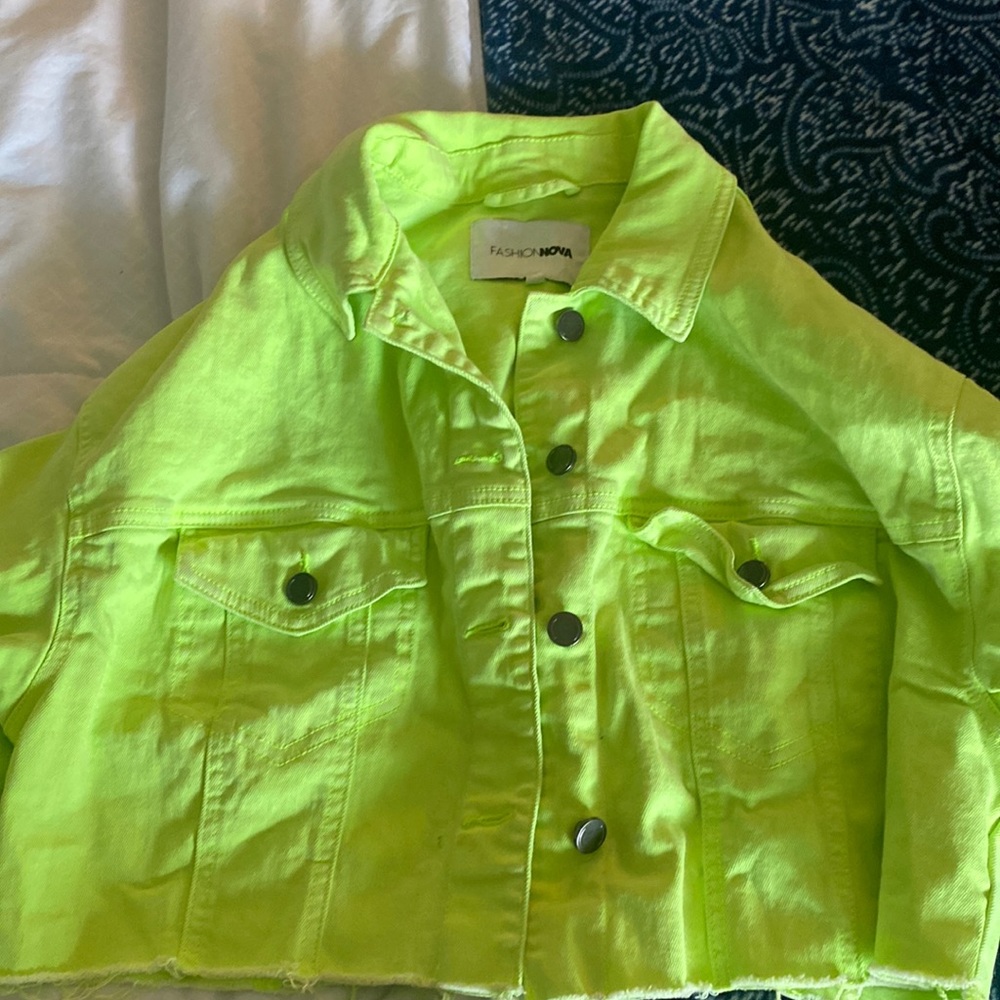 Lime green cropped jean jacket